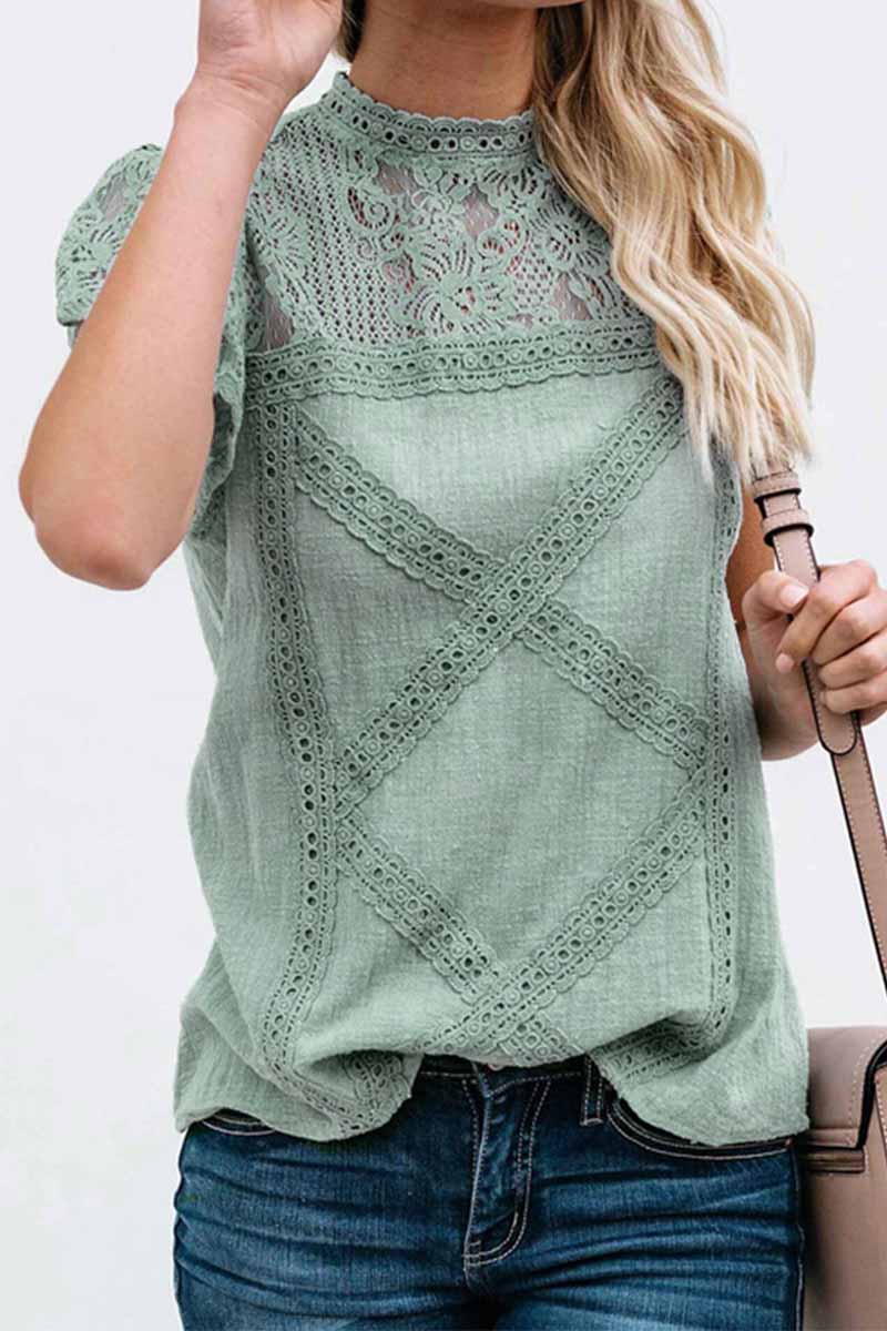 Laila - Blusa chic de encaje geométrico de manga corta