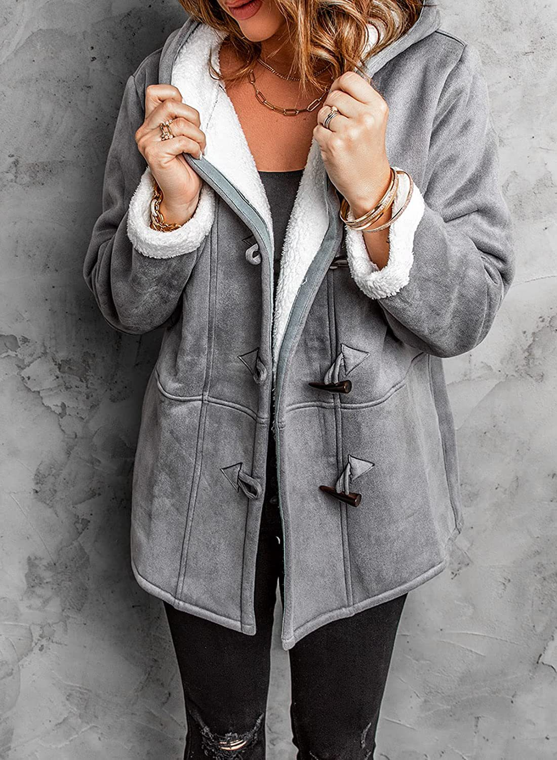 Saphira - Chaqueta informal con capucha, cálida y de felpa