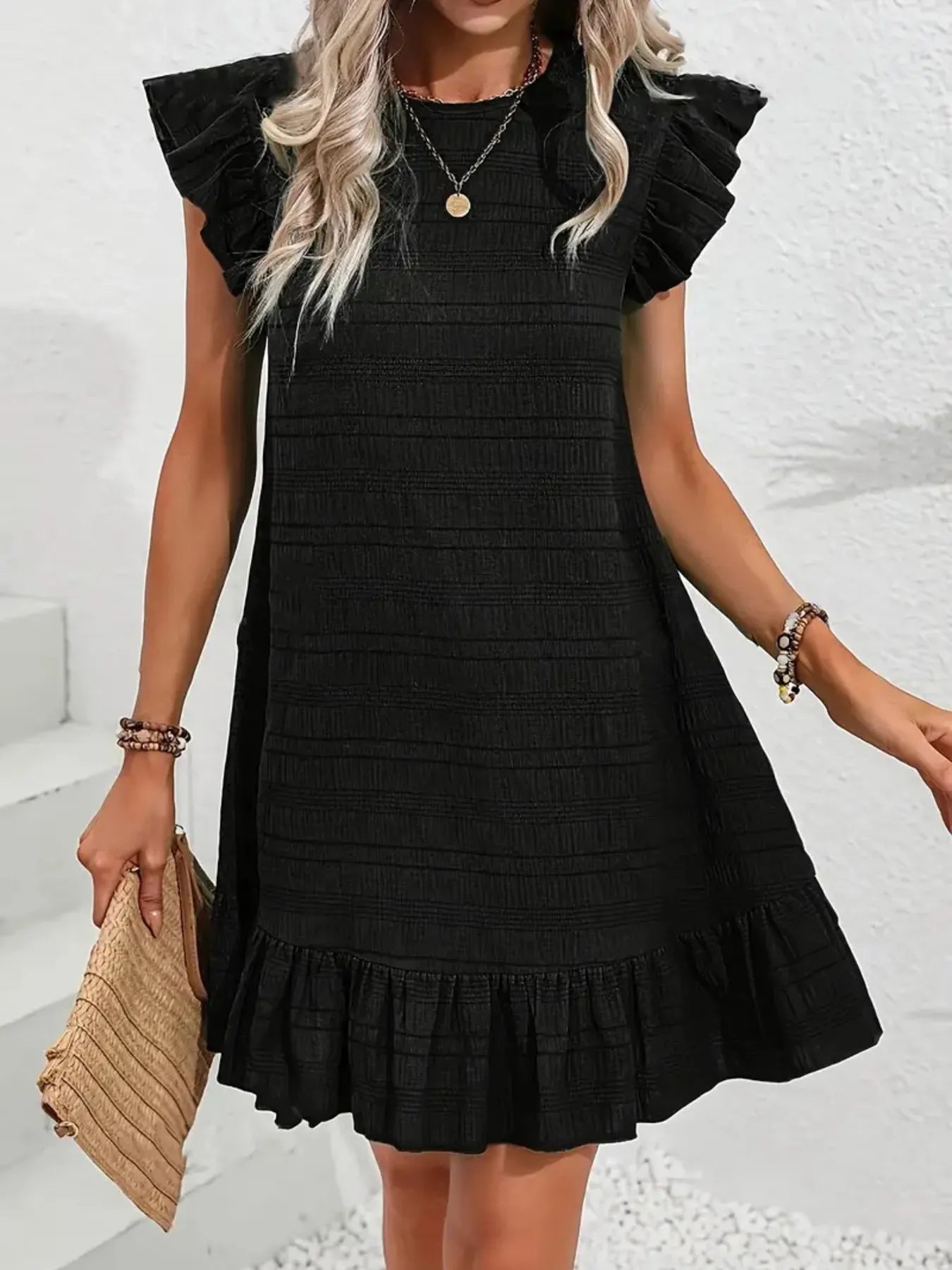 Madelyn - Minivestido texturizado con volantes en las mangas