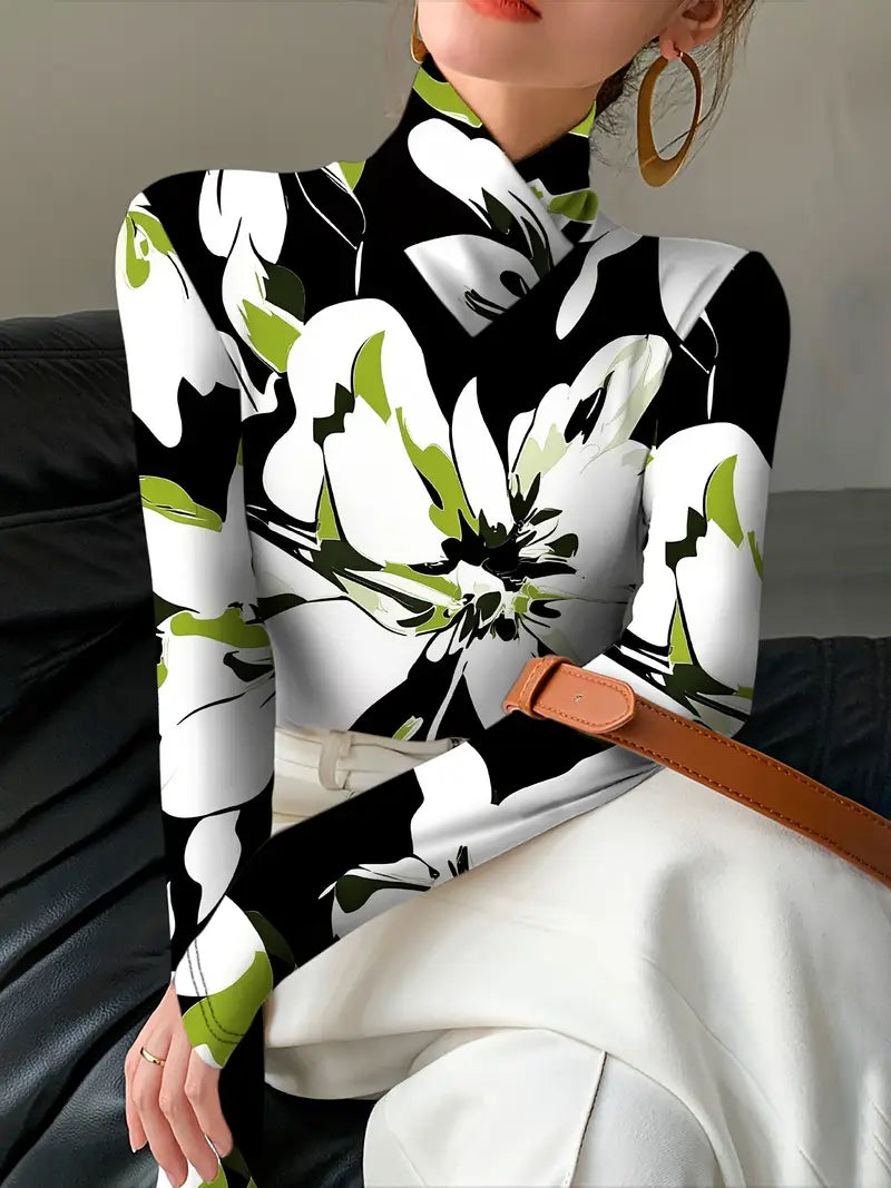 Trixie – Elegante top de cuello alto con estampado floral