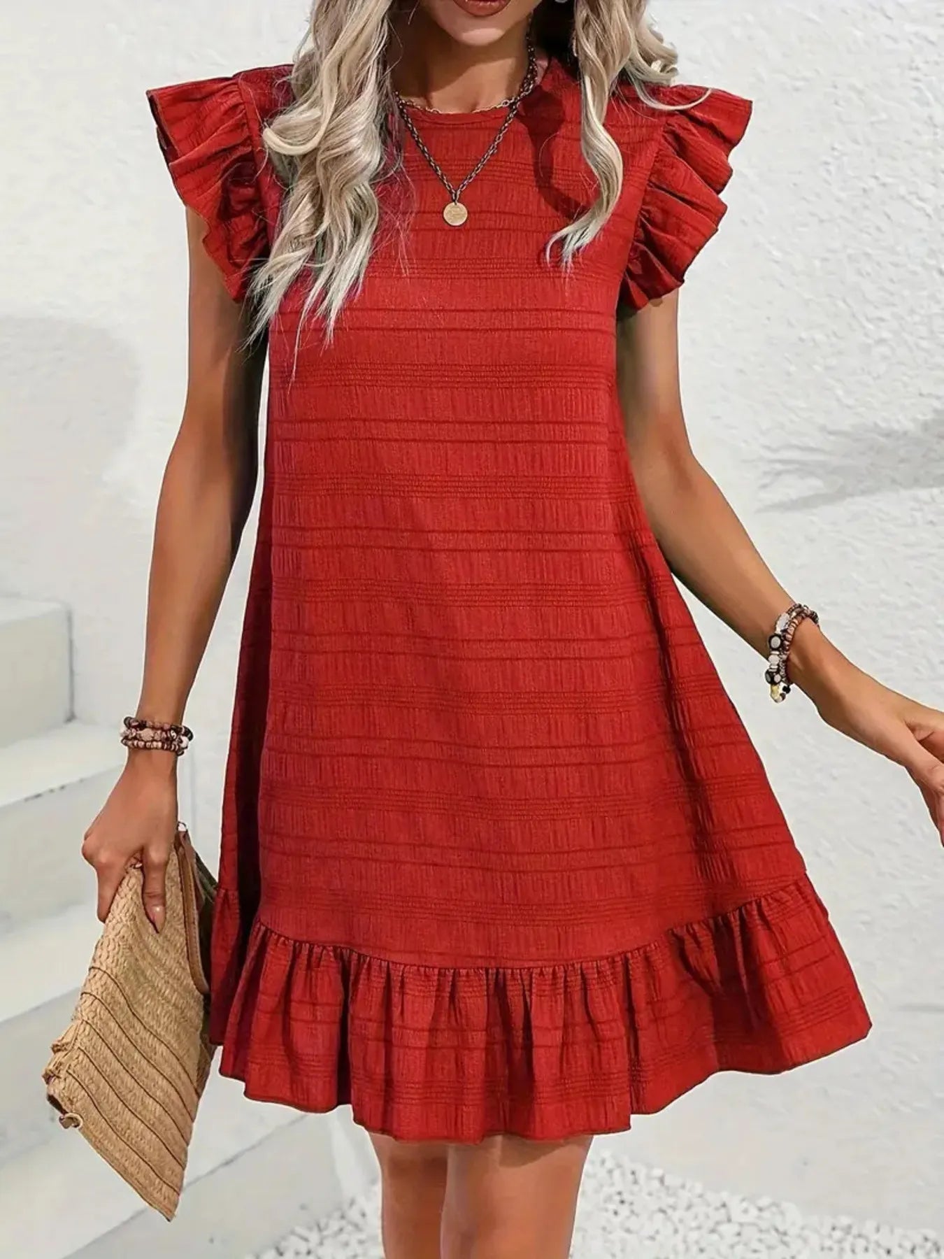 Madelyn - Minivestido texturizado con volantes en las mangas