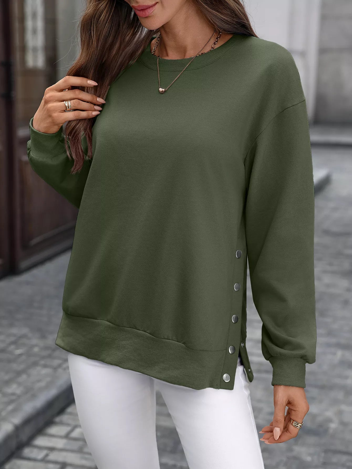Zabina - Jersey informal y holgado con botones laterales para mujer