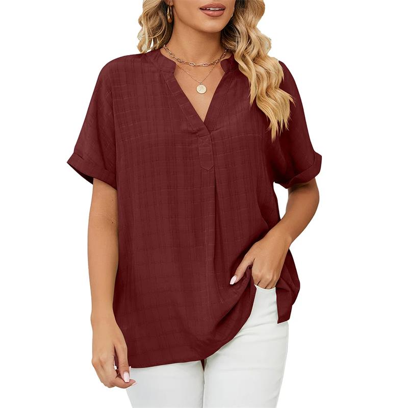 Valissa - Blusa clásica de manga corta con cuello en V