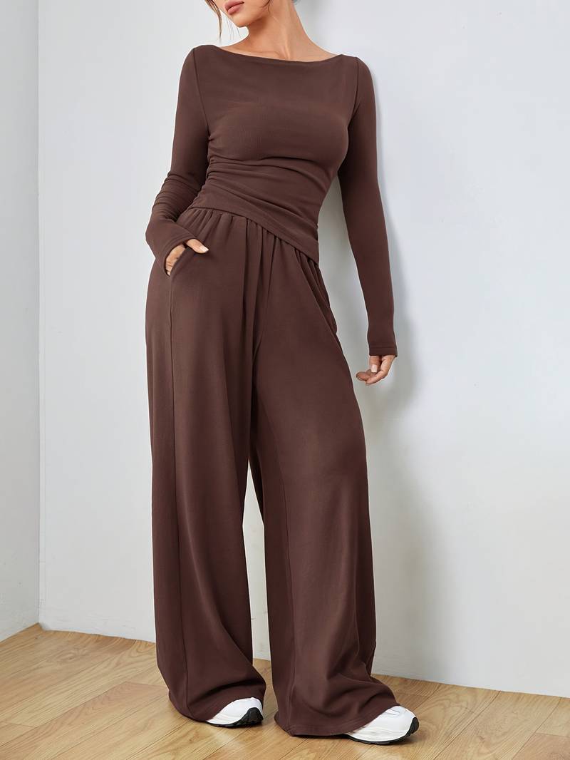 Stephany - Conjunto cómodo y casual de jersey de manga larga y pantalón ancho