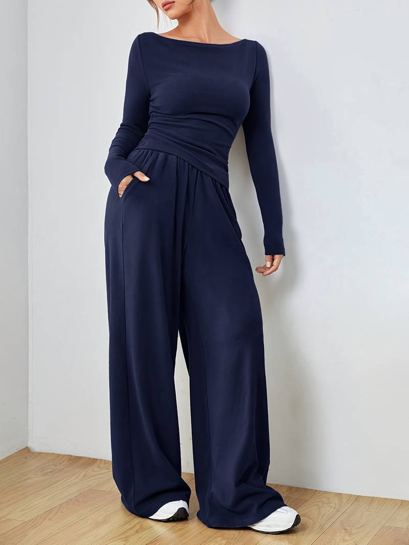 Stephany - Conjunto cómodo y casual de jersey de manga larga y pantalón ancho