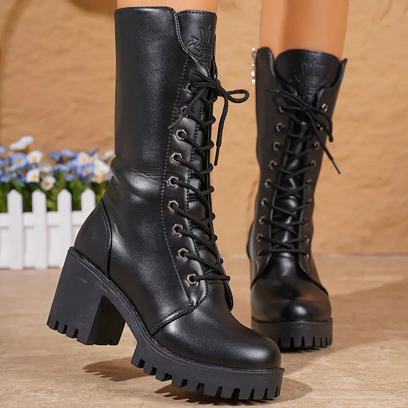 Aimee – Botas elegantes con tacón en bloque y caña de media altura