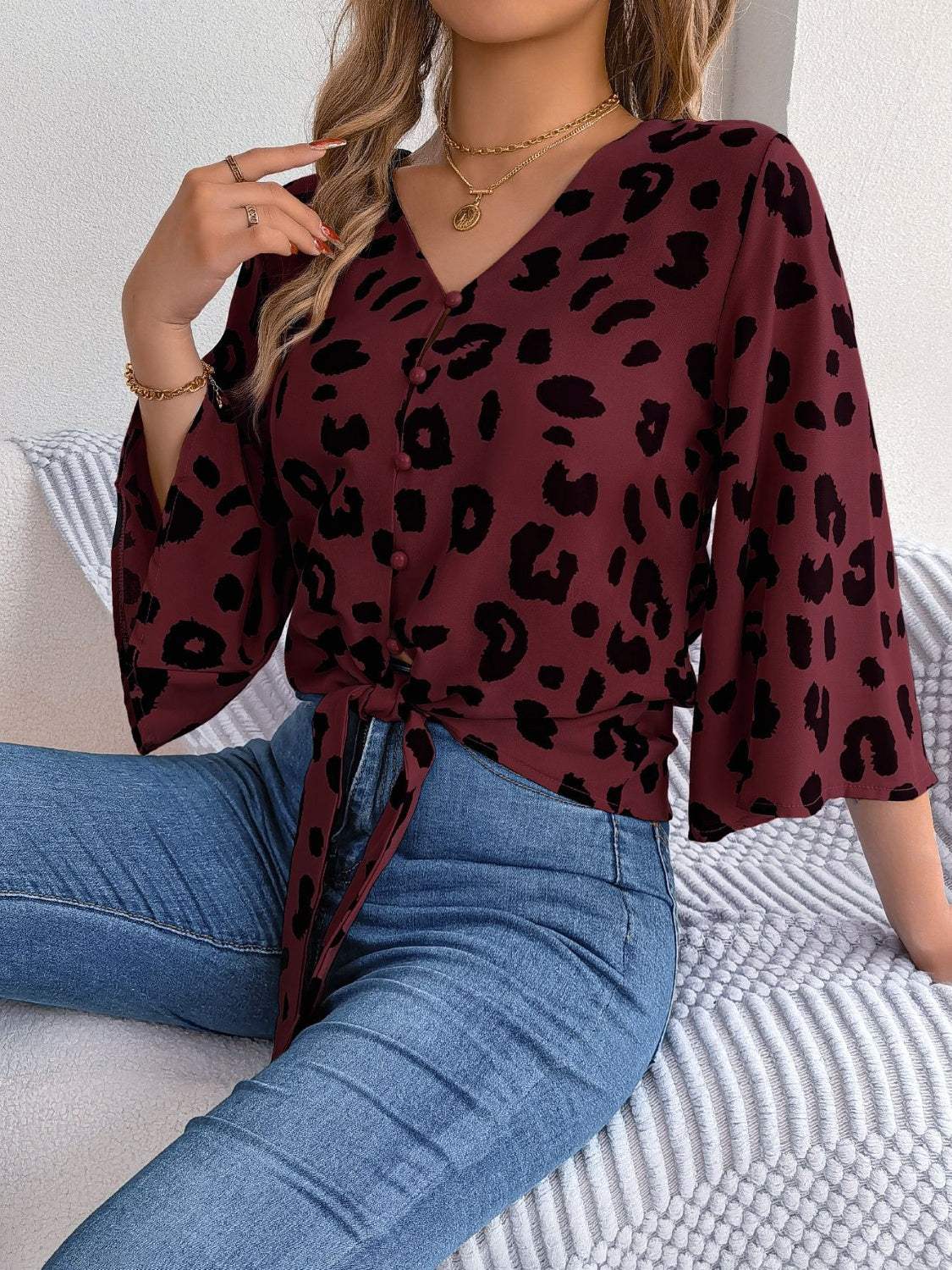 Suzan - Blusa suelta con estampado de leopardo