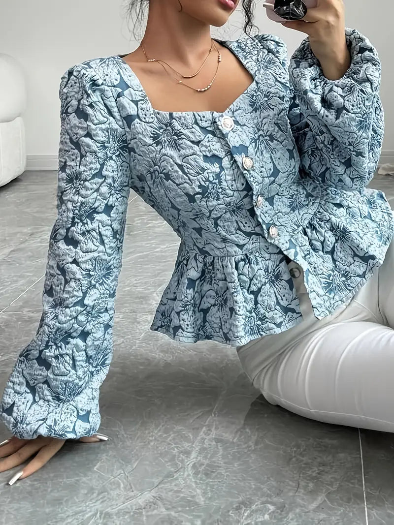 Stella – Blusa elegante con estampado floral y mangas abullonadas