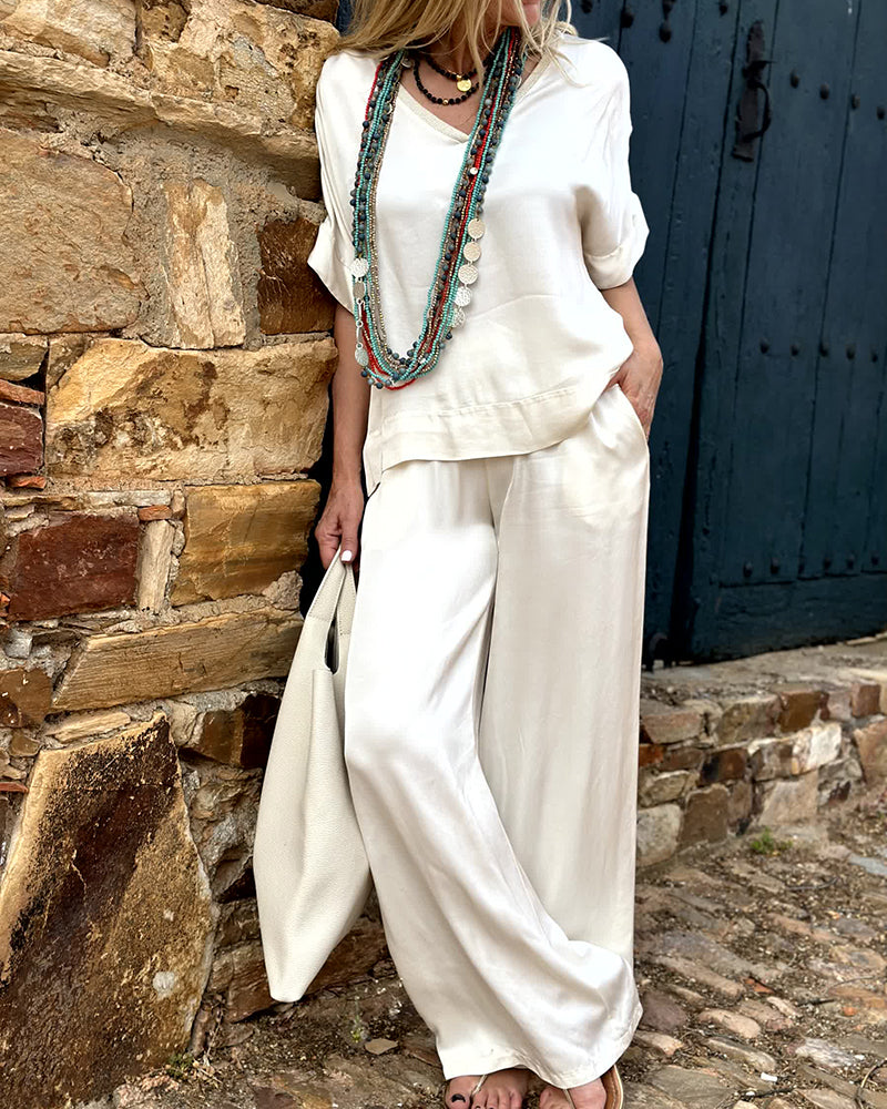 Lorayne - Conjunto informal de blusa suelta y pantalón