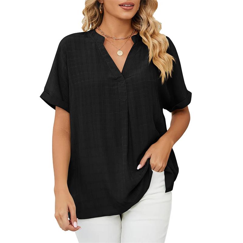 Valissa - Blusa clásica de manga corta con cuello en V