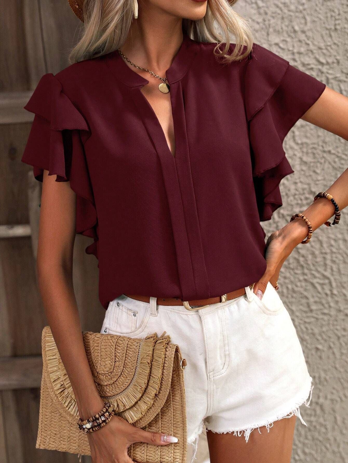 Blessie - Elegante blusa de manga corta con volante
