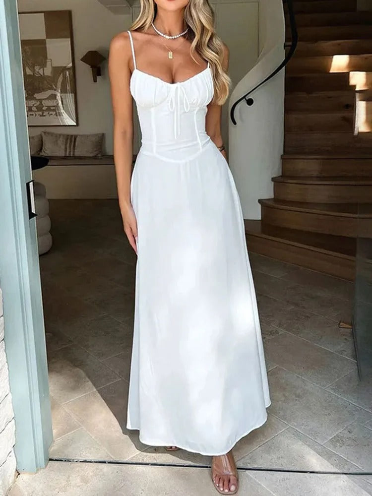 Donna - Elegante vestido largo con tirantes fruncidos