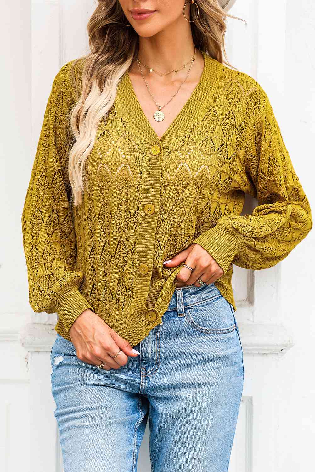 Noemi - Chaqueta de punto con cuello de pico, chic y desenfadada