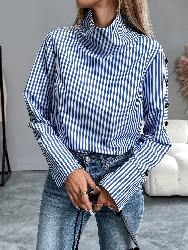 Lovis – Blusa de algodón a rayas con cuello alto