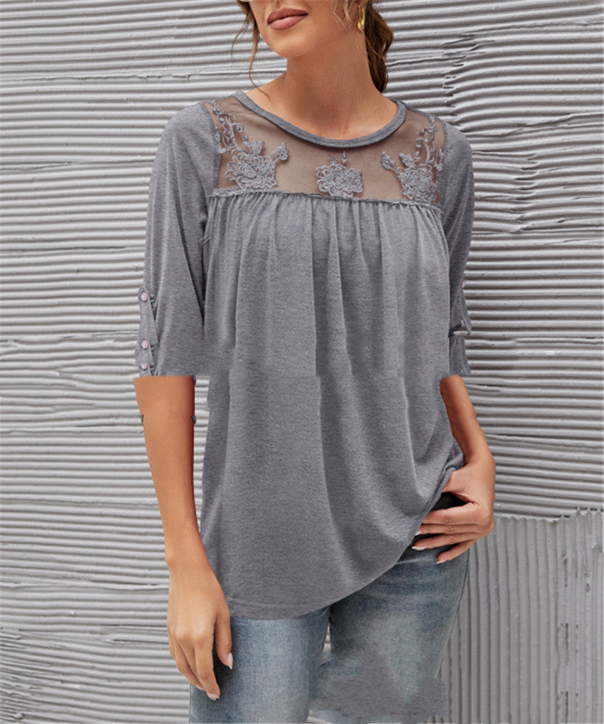 Evelyn - Blusa informal de encaje plisado