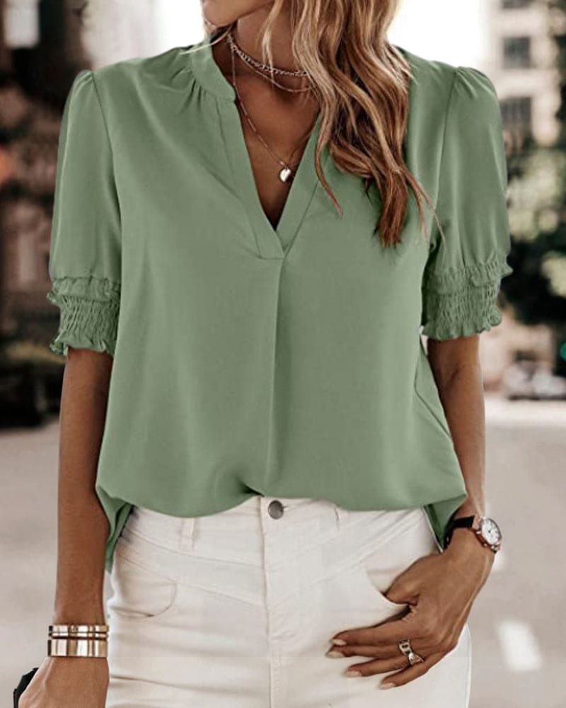Valerie - Elegante blusa de manga corta y cuello en V