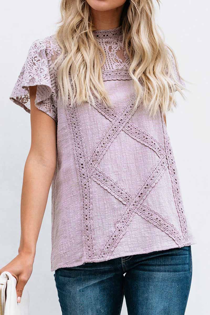 Laila - Blusa chic de encaje geométrico de manga corta