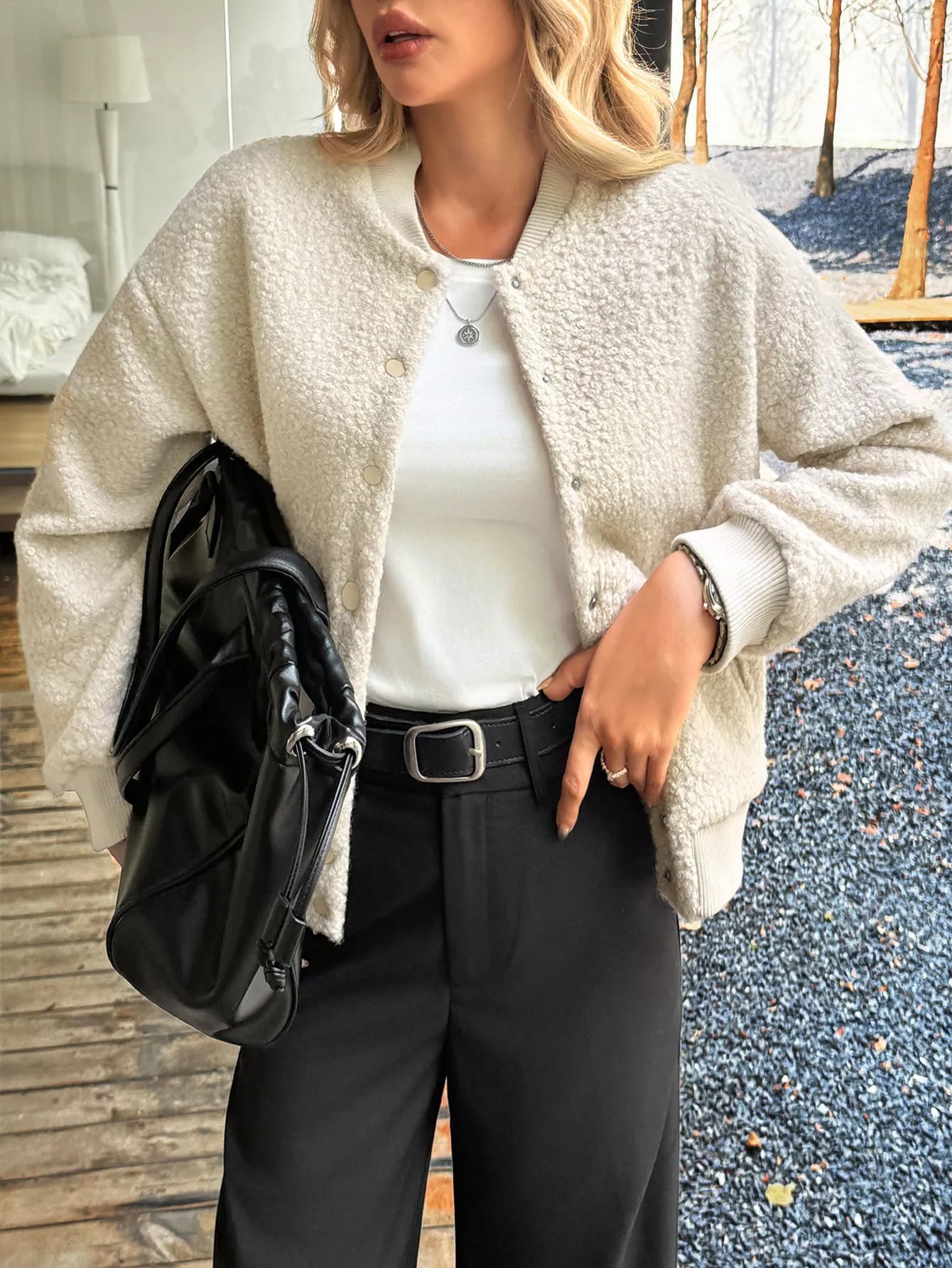 Cecille - Elegante chaqueta cálida de forro polar con botones a presión