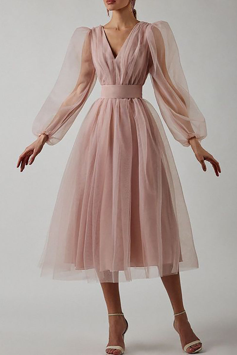 Samira - Elegante vestido de encaje de manga larga y escote en pico