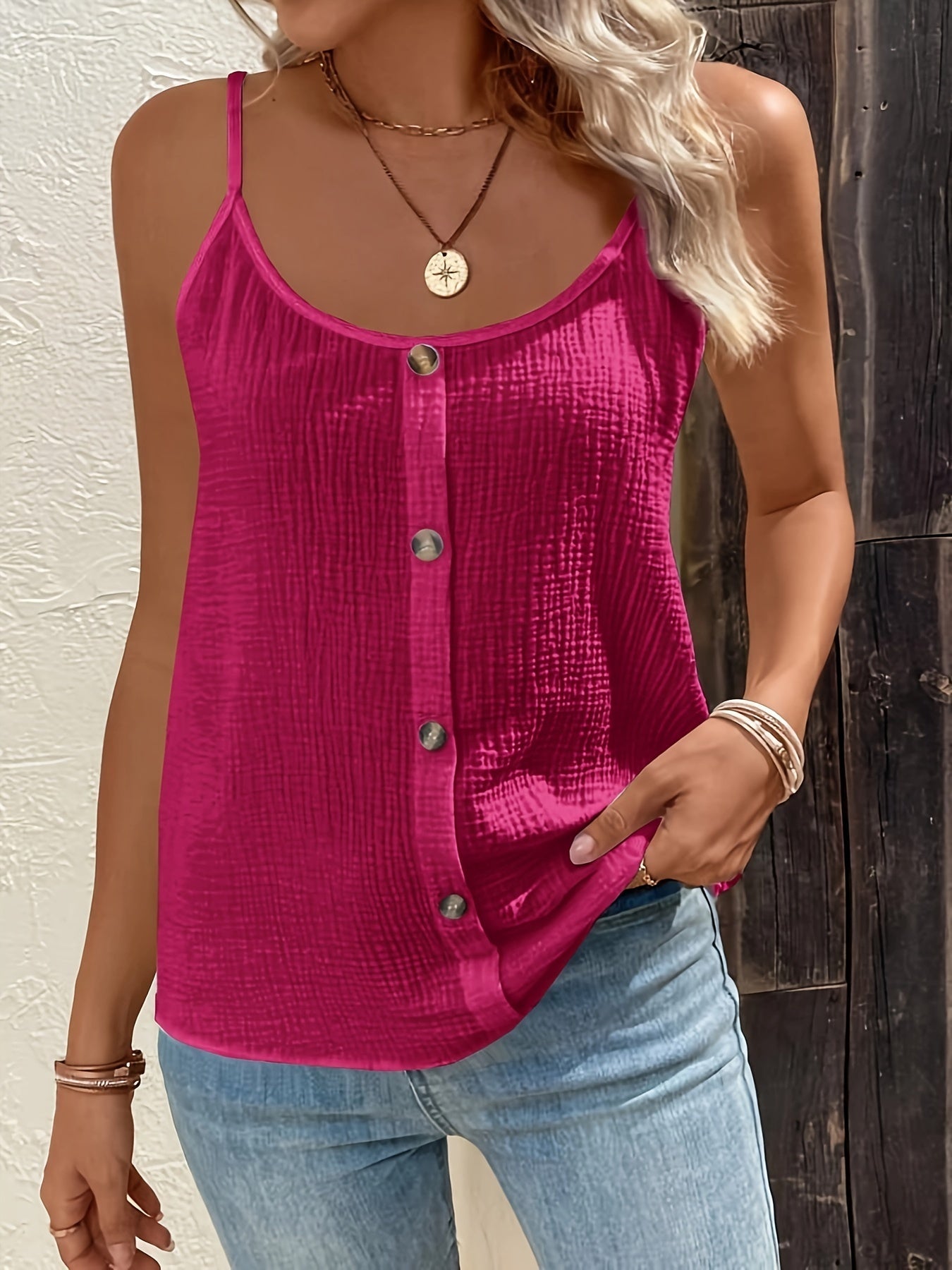 Agnes - Casual camiseta de tirantes abotonada sin mangas