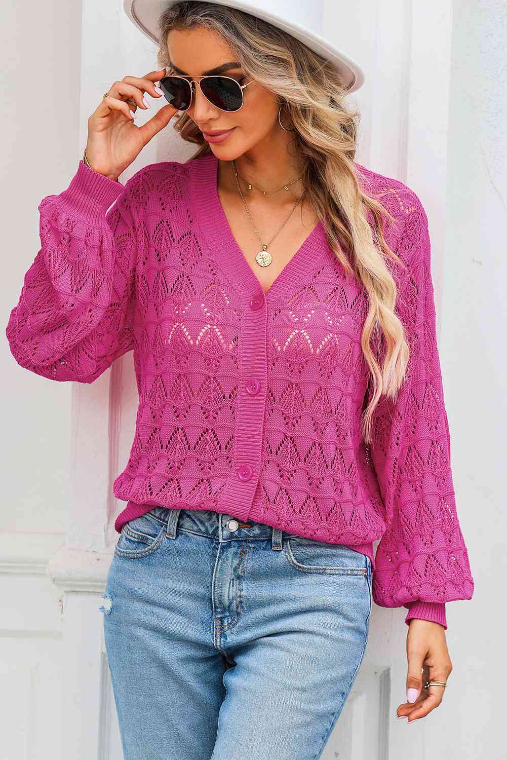 Noemi - Chaqueta de punto con cuello de pico, chic y desenfadada