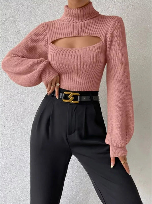 Mathilda - Cómodo jersey de manga larga con cuello alto y abertura delantera