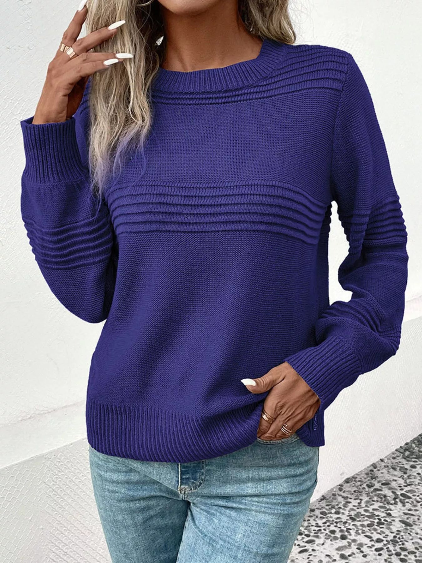 Zeva - Jersey informal y elegante de cuello redondo y manga larga