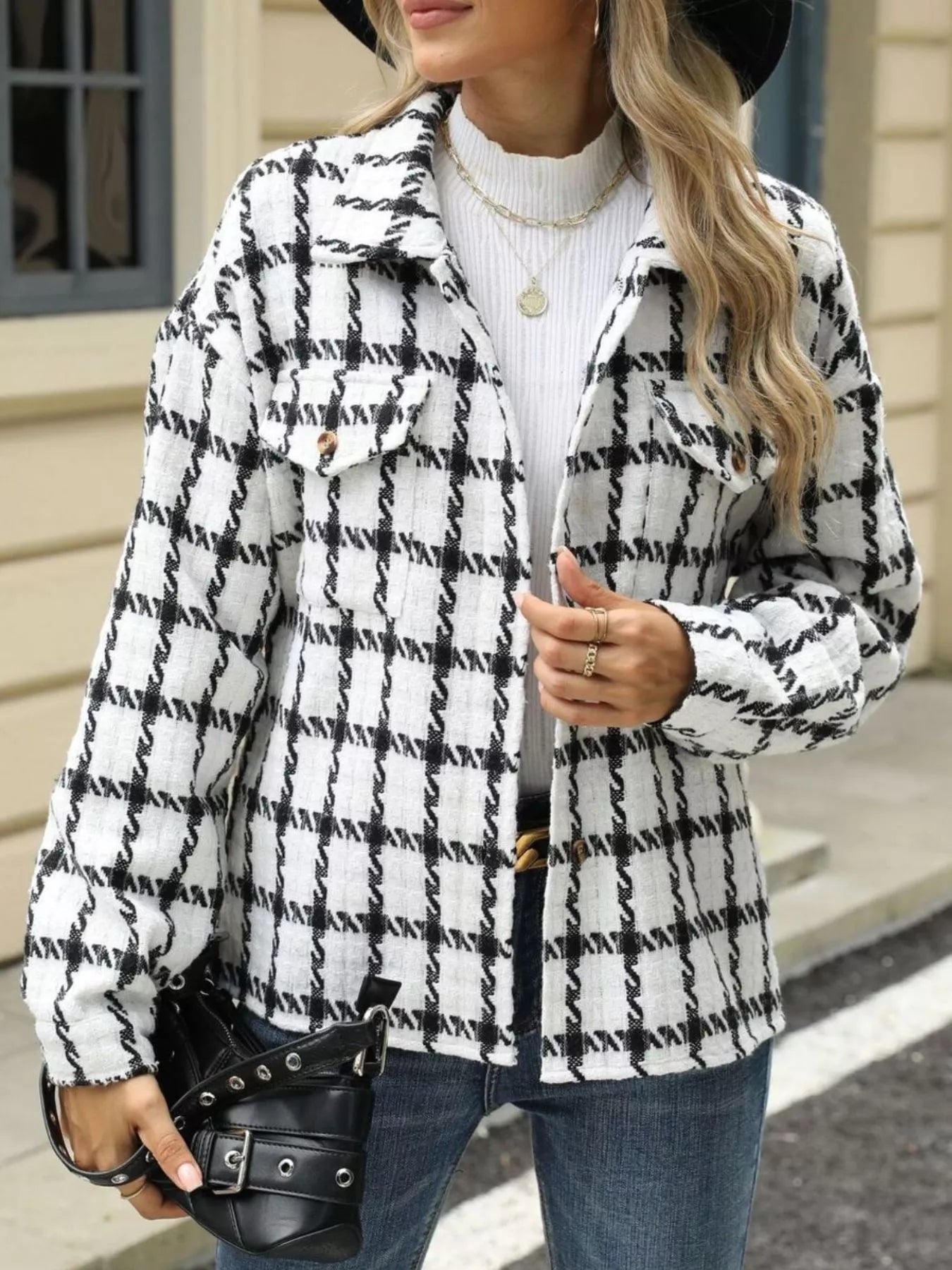 Cartina - Elegante chaqueta abotonada a cuadros cálida