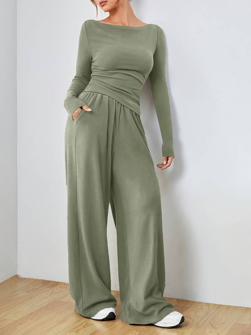 Stephany - Conjunto cómodo y casual de jersey de manga larga y pantalón ancho