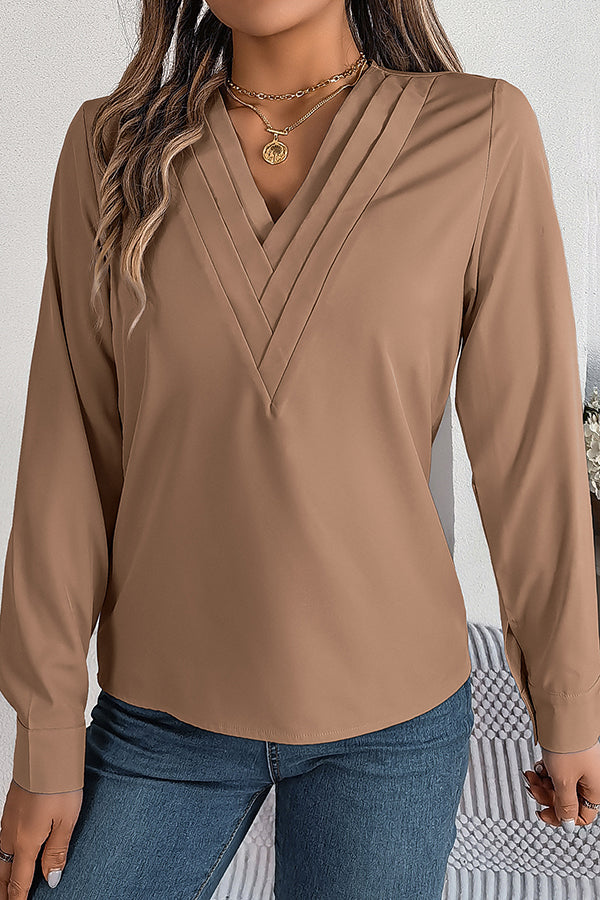 Vanira - Elegante blusa de manga larga con cuello en V a capas