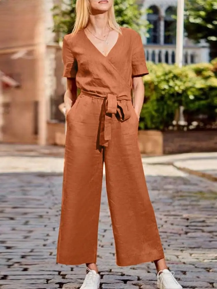 Romilly - Mono casual suelto con cuello en V y perneras anchas