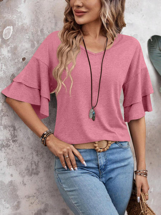 Zayira - Elegante blusa de media manga con volante en capas