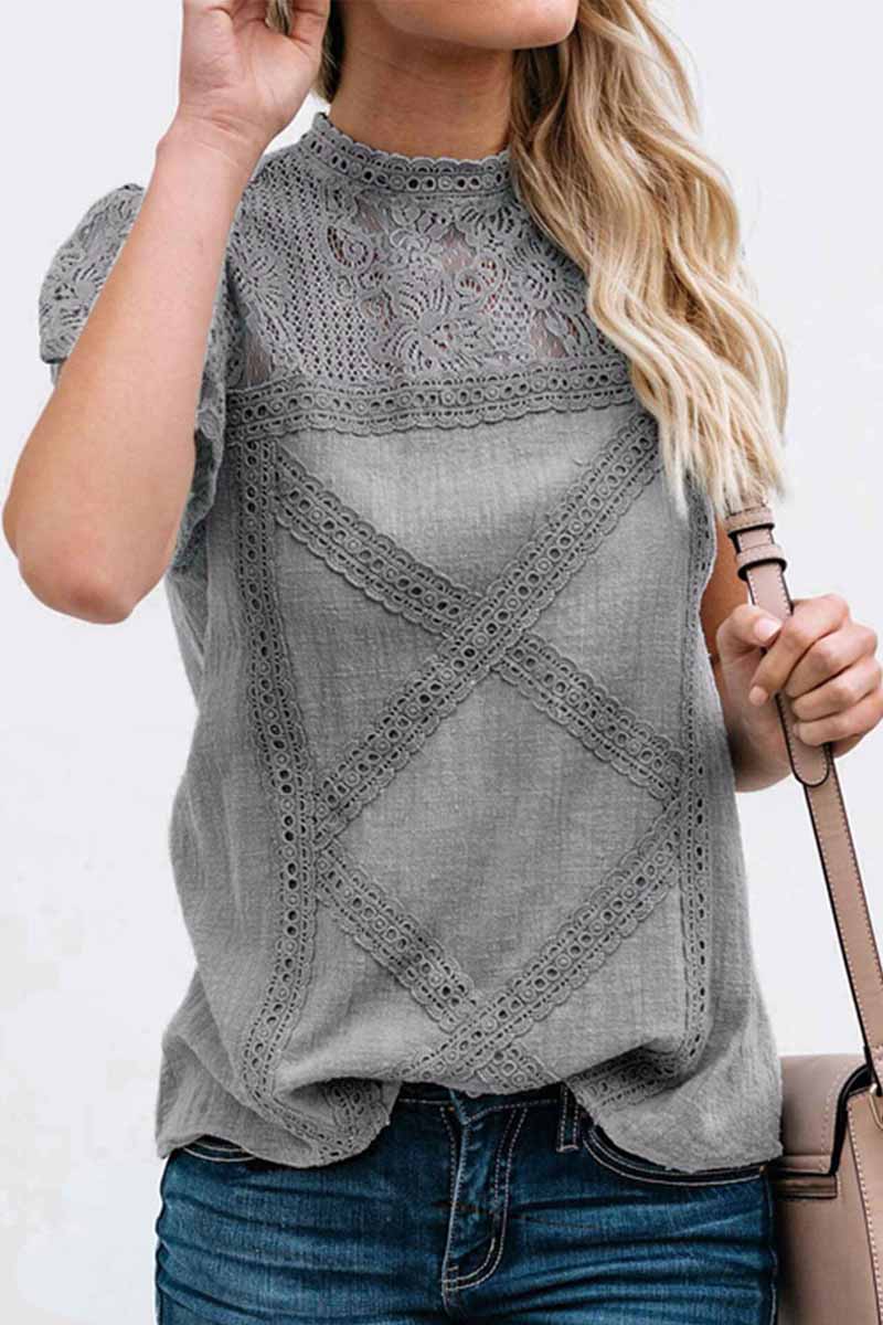 Laila - Blusa chic de encaje geométrico de manga corta