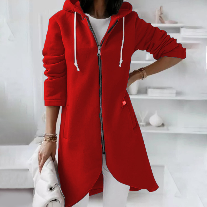 Darlene - Elegante chaqueta larga con capucha y cremallera