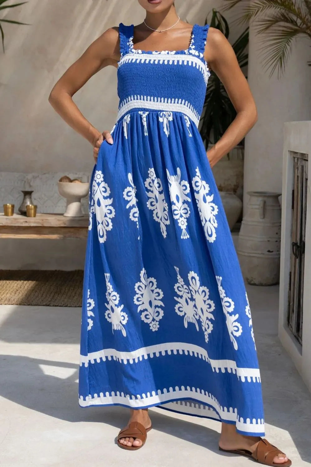 Alissa - Elegante vestido largo estampado sin mangas