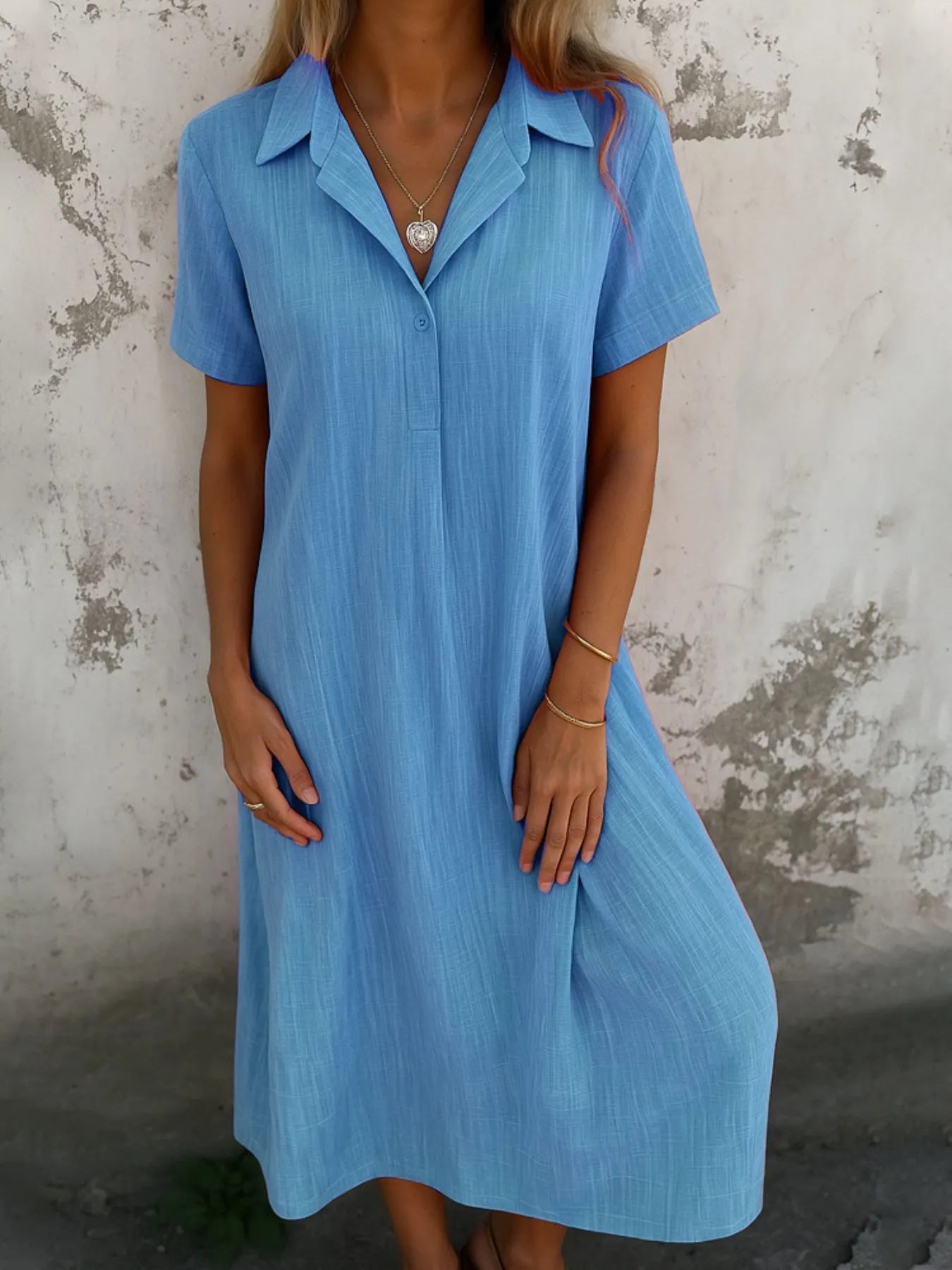 Julina - Vestido largo informal de manga corta con cuello polo holgado
