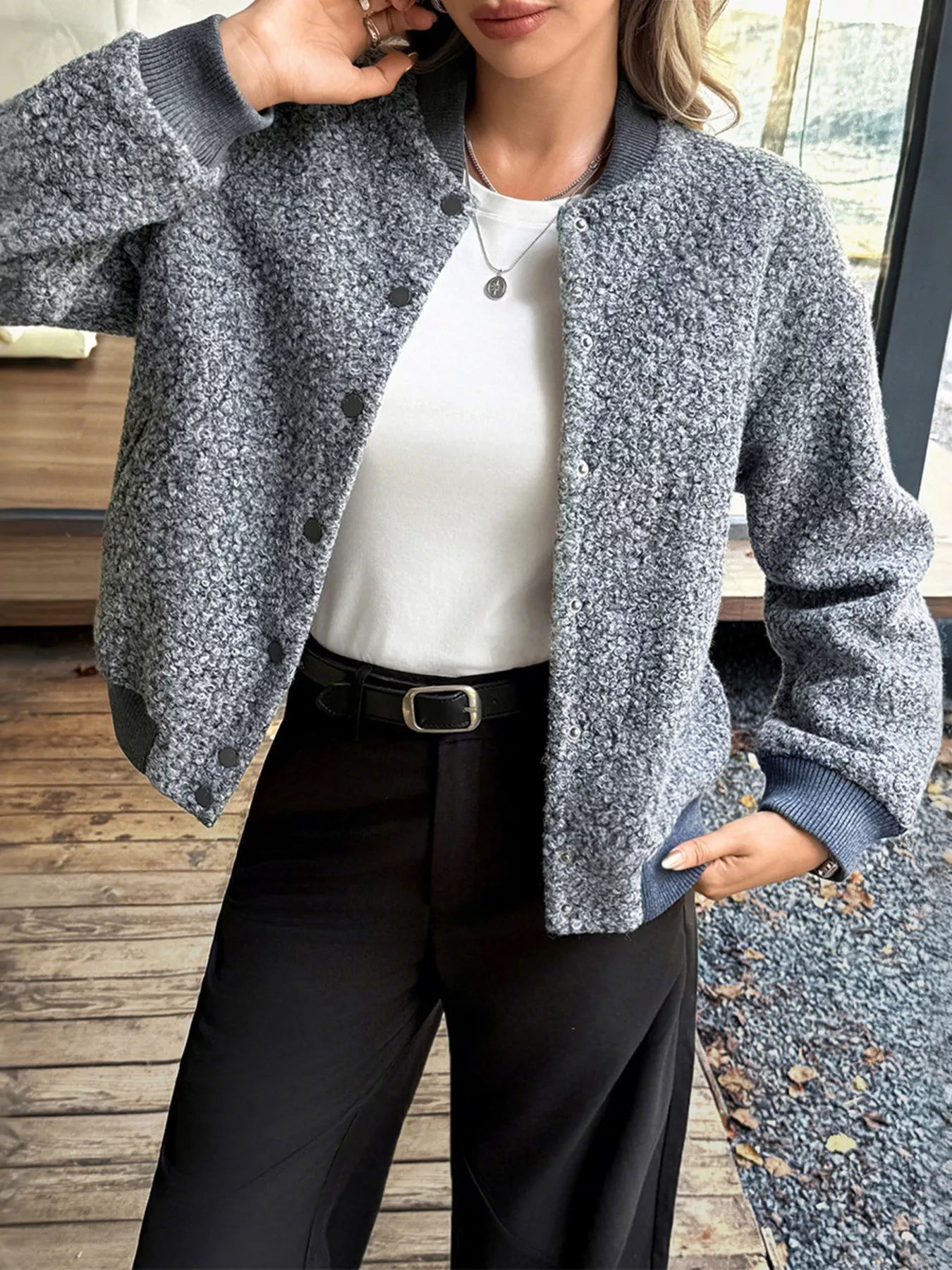 Cecille - Elegante chaqueta cálida de forro polar con botones a presión