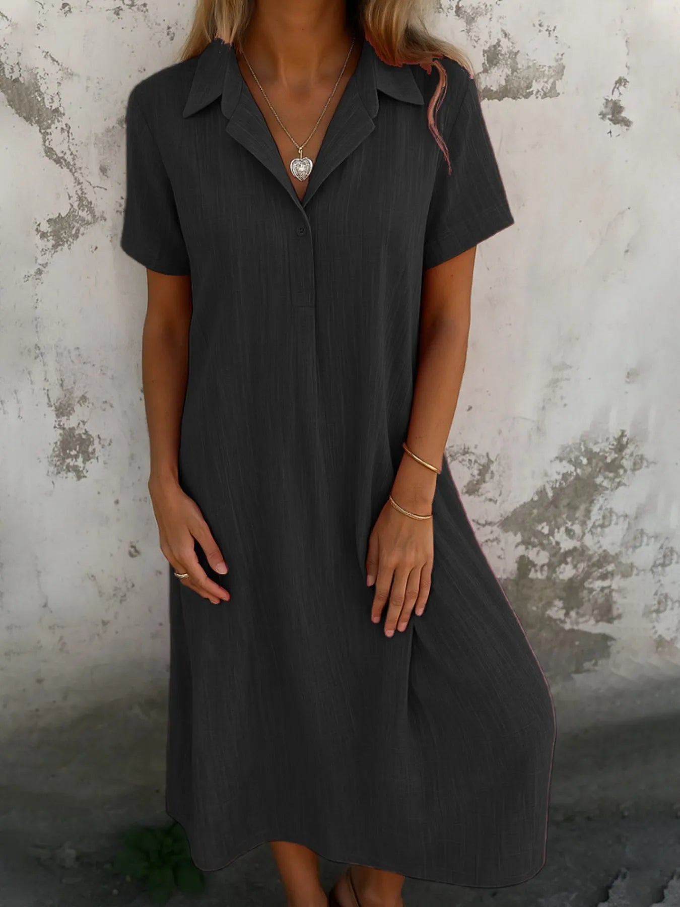 Julina - Vestido largo informal de manga corta con cuello polo holgado