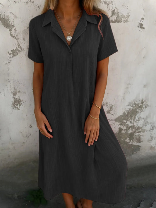 Julina - Vestido largo informal de manga corta con cuello polo holgado