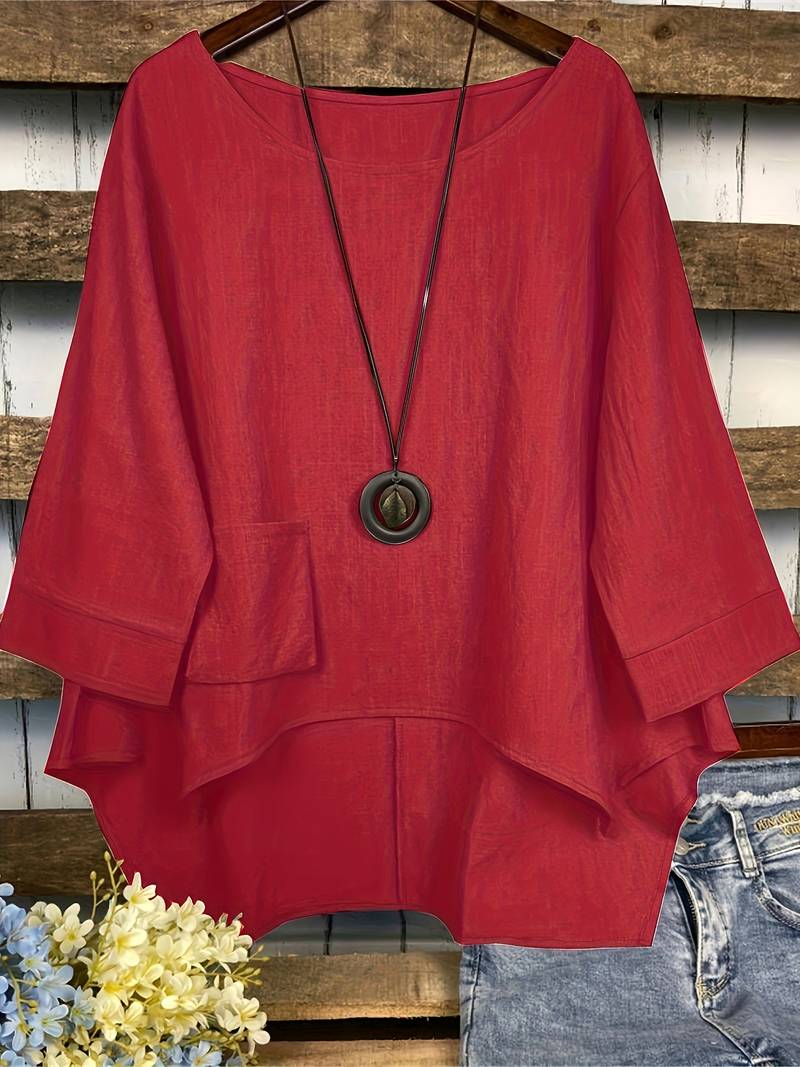 Dianna - Blusa casual suelta de cuello redondo