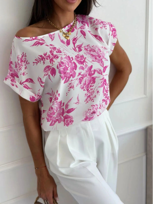 Araceli - Blusa chic de manga corta enrollada