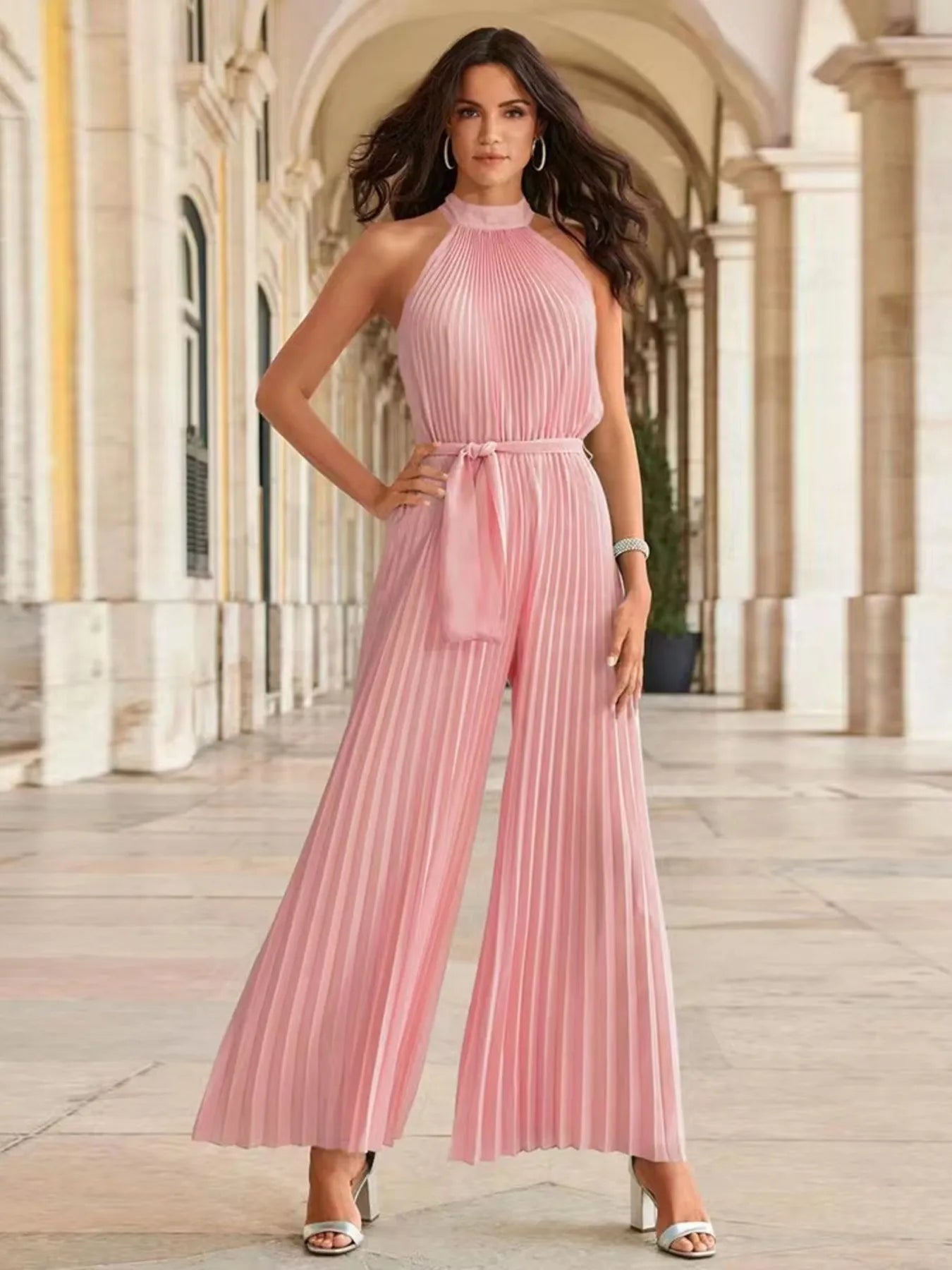 Lyanna - Elegante mono plisado sin mangas de pierna ancha