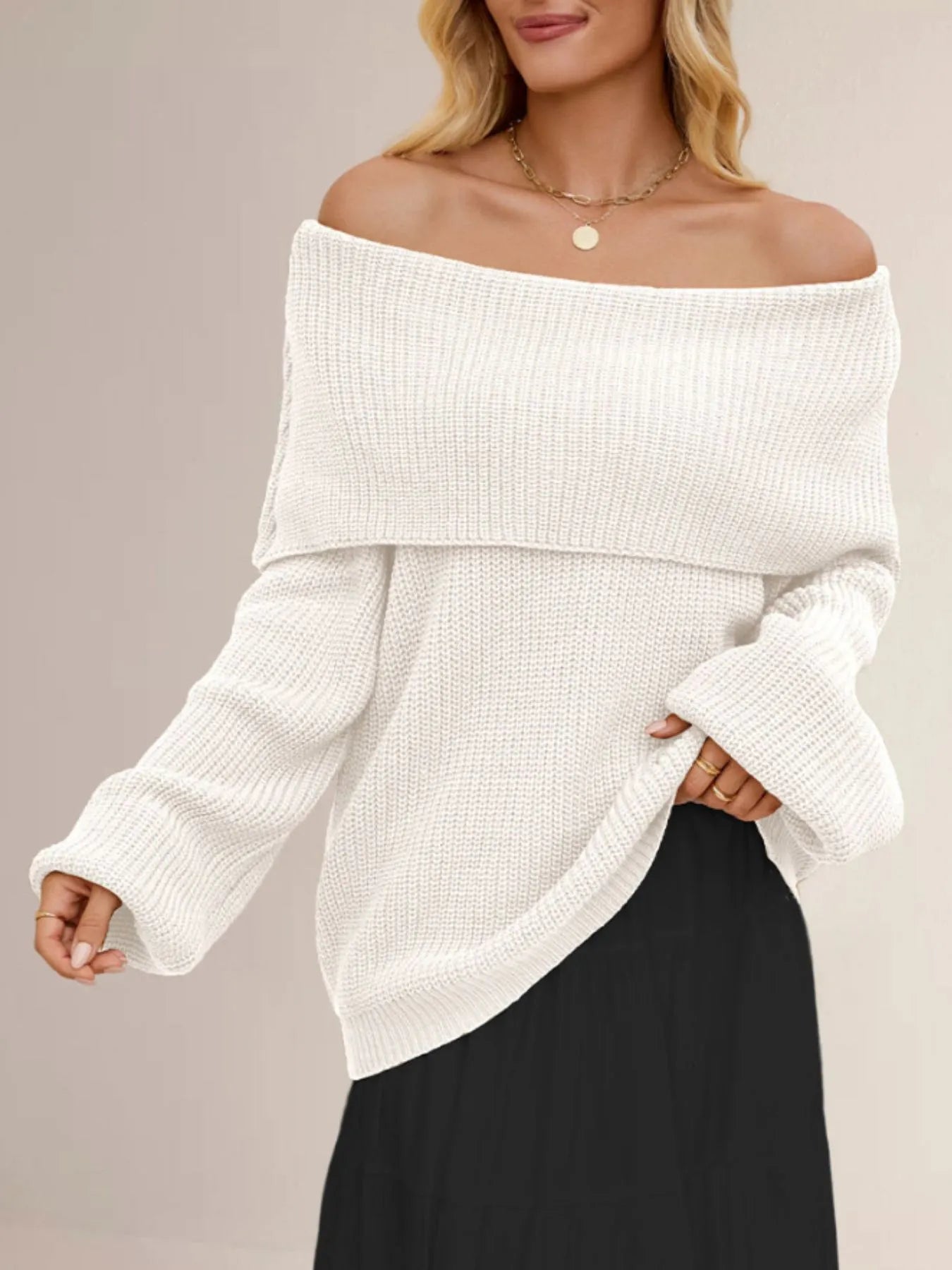 Xelaria - Jersey holgado y elegante de manga larga con solapa