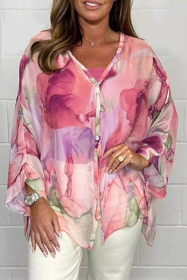Zia - Blusa colorida de manga larga y estilo holgado