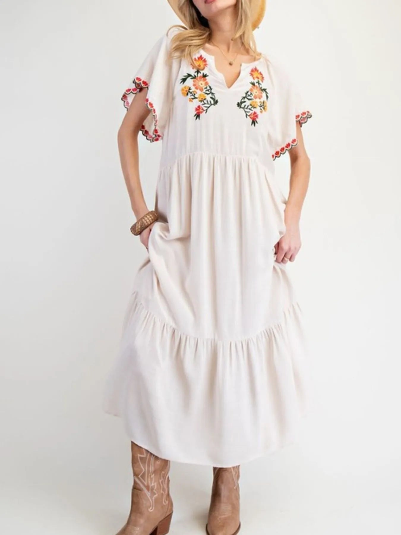 Mireille - Vestido largo de manga larga floral holgado y casual