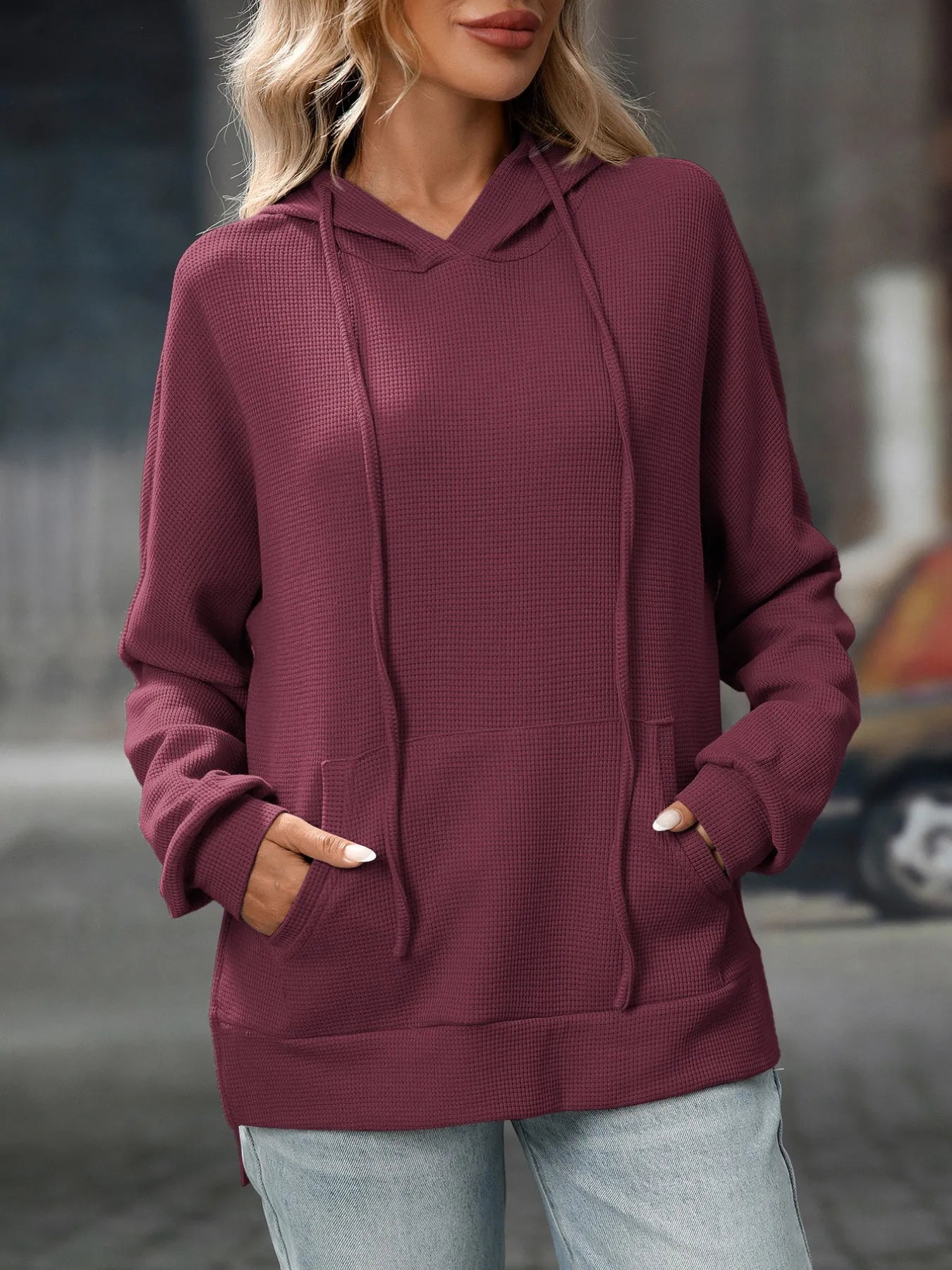 Thalina - Chaqueta con capucha y cordón ajustable, informal y con textura