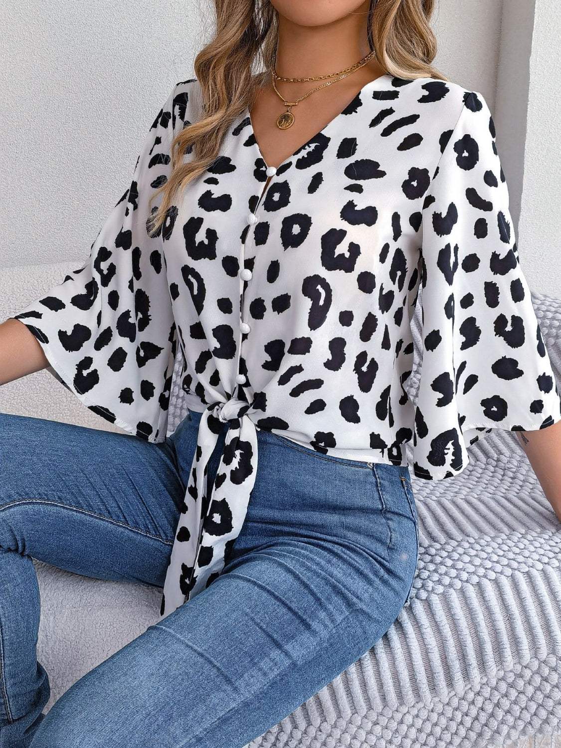 Suzan - Blusa suelta con estampado de leopardo