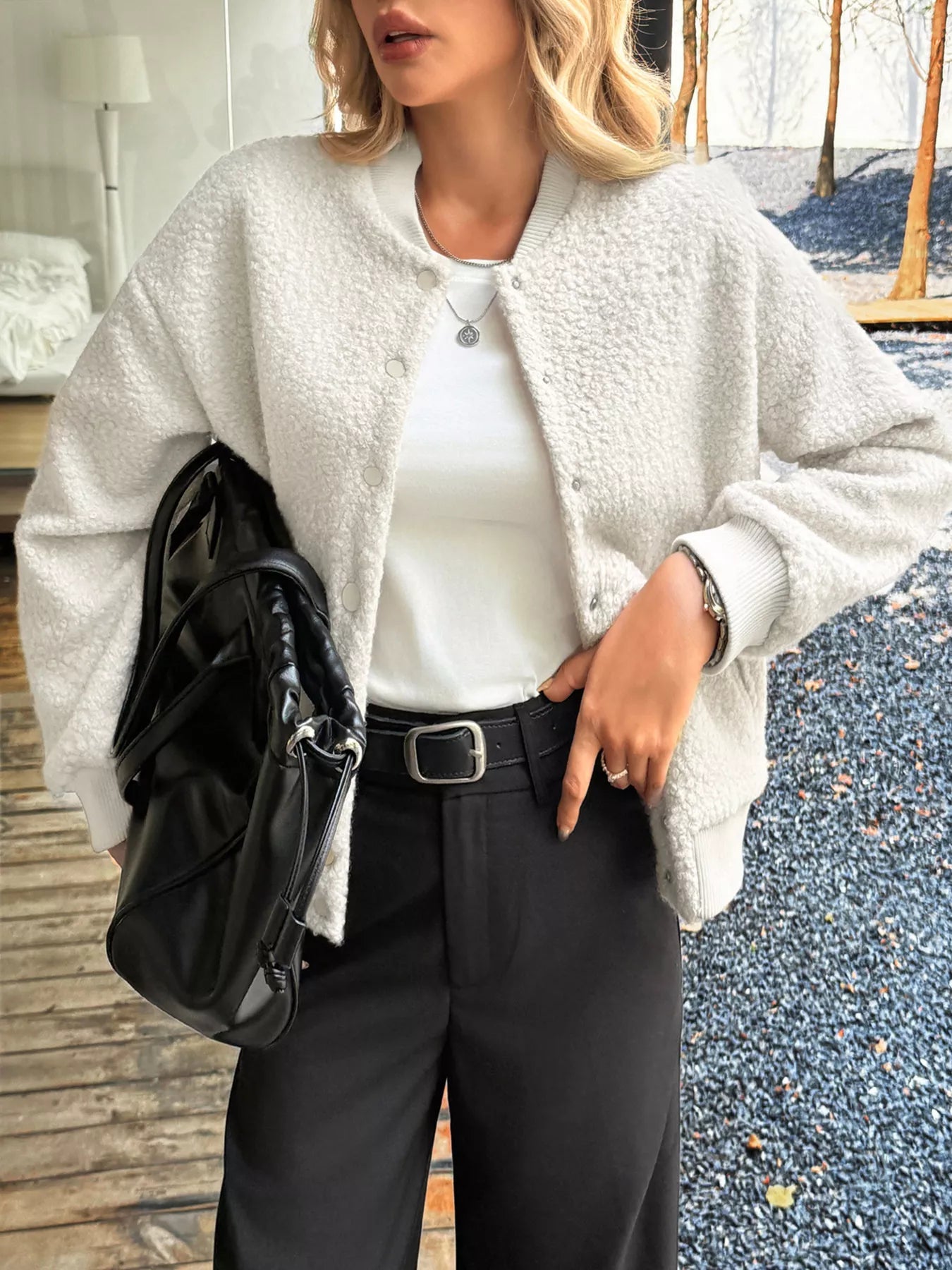 Cecille - Elegante chaqueta cálida de forro polar con botones a presión