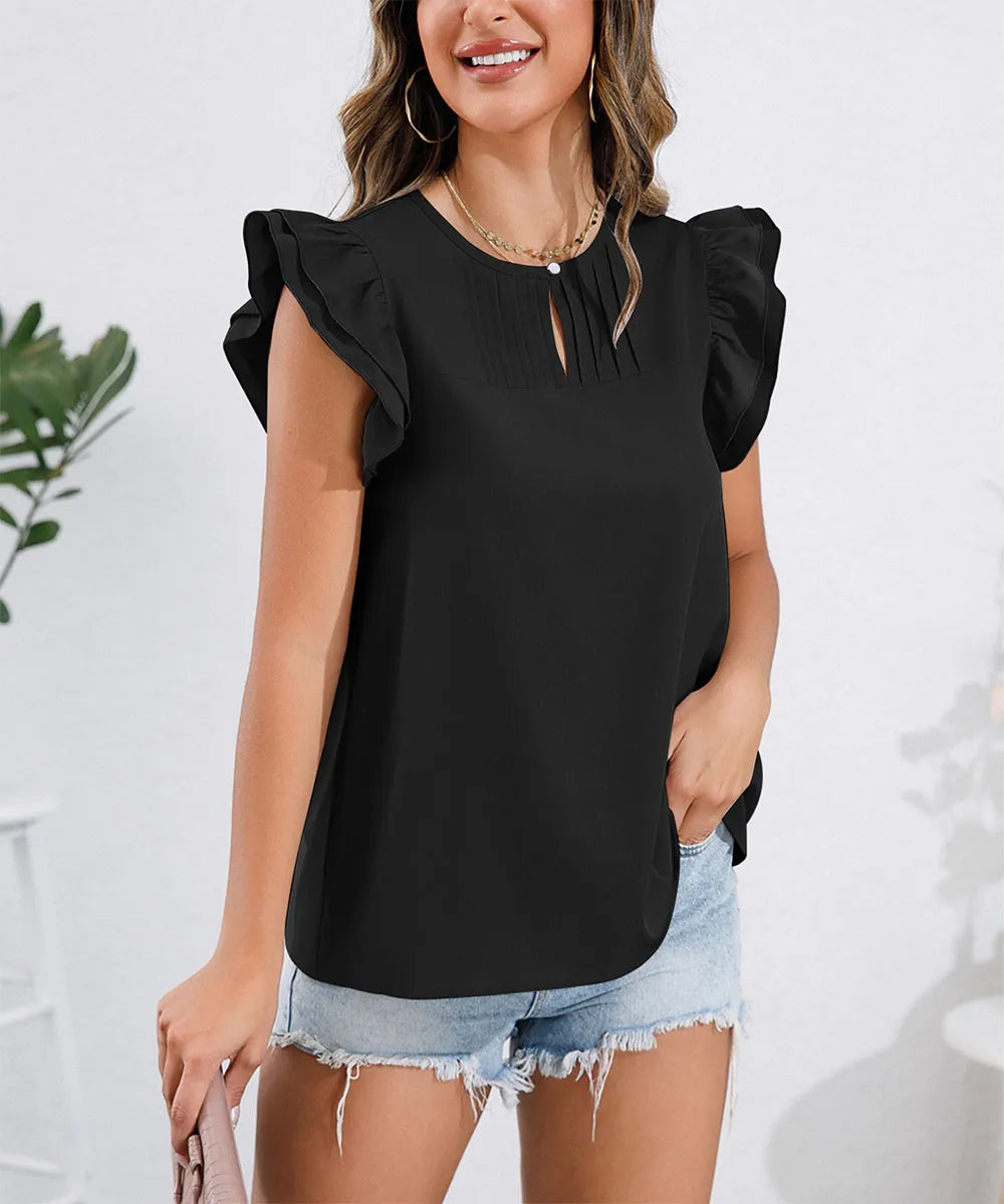 Eudora - Blusa con cuello redondo y manga casquillo