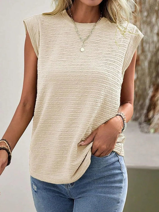 Aniya - Top casual de cuello redondo de canalé con textura
